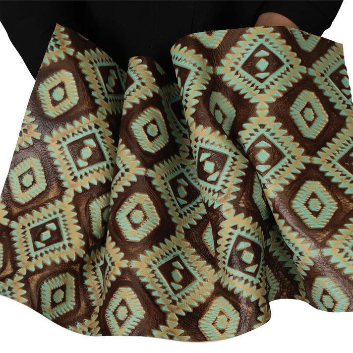 Embossed Leather, 2/3 oz., Aztec Turquoise/Brown