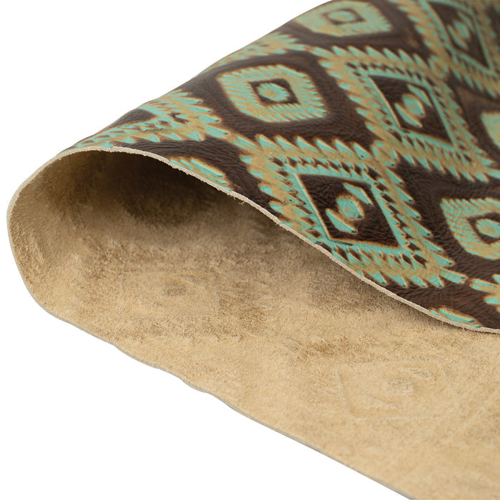 Embossed Leather, 2/3 oz., Aztec Turquoise/Brown