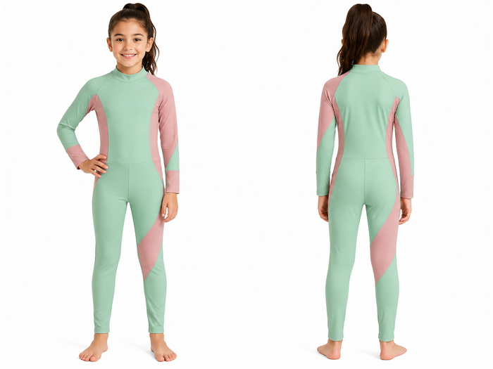 Girls Mint And Blush Long Sleeve Swimsuit