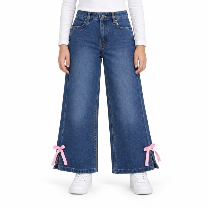 Girls Wide-Leg Jeans With Bow Details