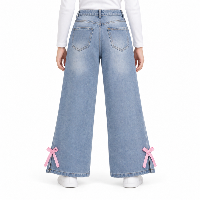 Girls Wide-Leg Jeans With Bow Details
