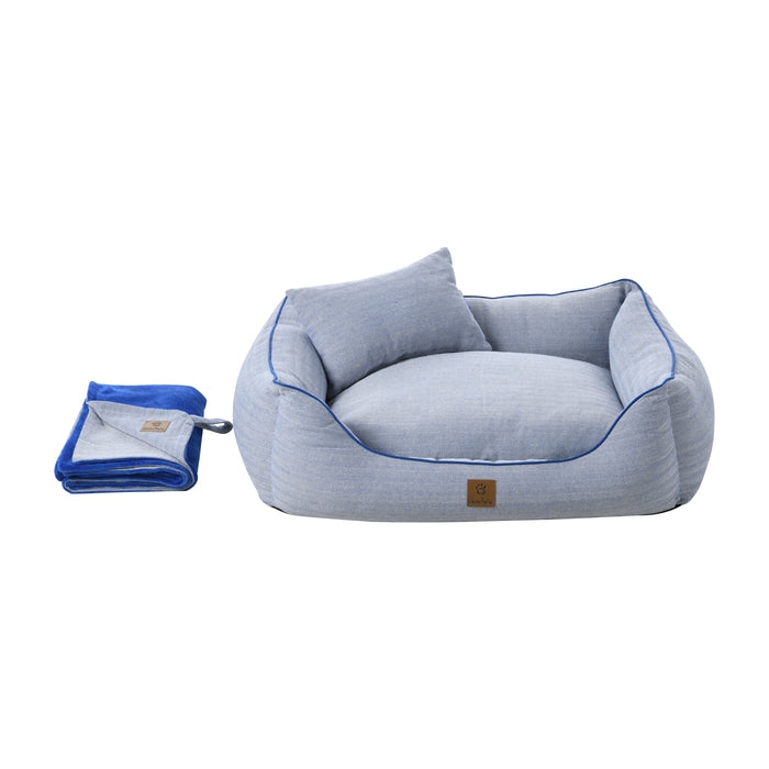 Hampton Herringbone 3pc Dog Bed Blue Charlie's Pet