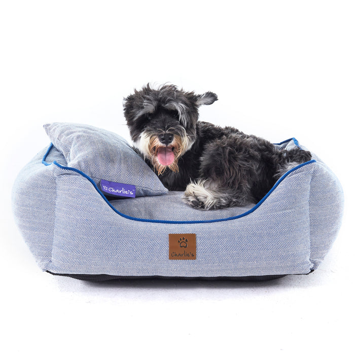 Hampton Herringbone 3pc Dog Bed Blue Charlie's Pet