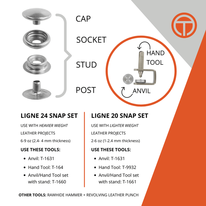 Ohio Travel Bag Fasteners Ligne 24 Snap Set Solid Brass(Pack of 10 Sets Complete), #WF-036-SB WF-036-SB