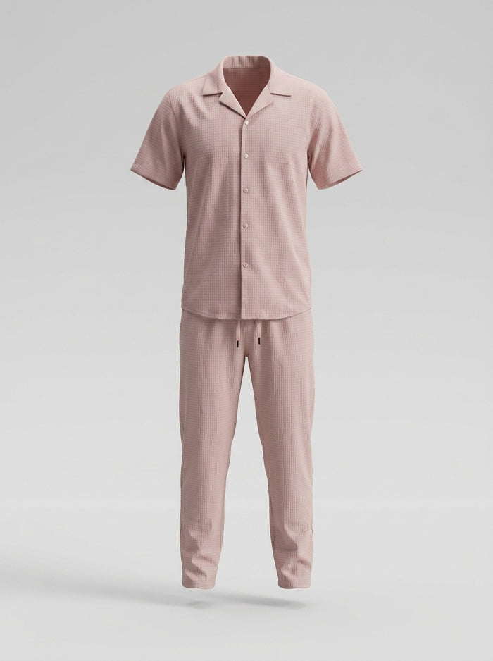 Men Micro Check Shirt And Pants Set