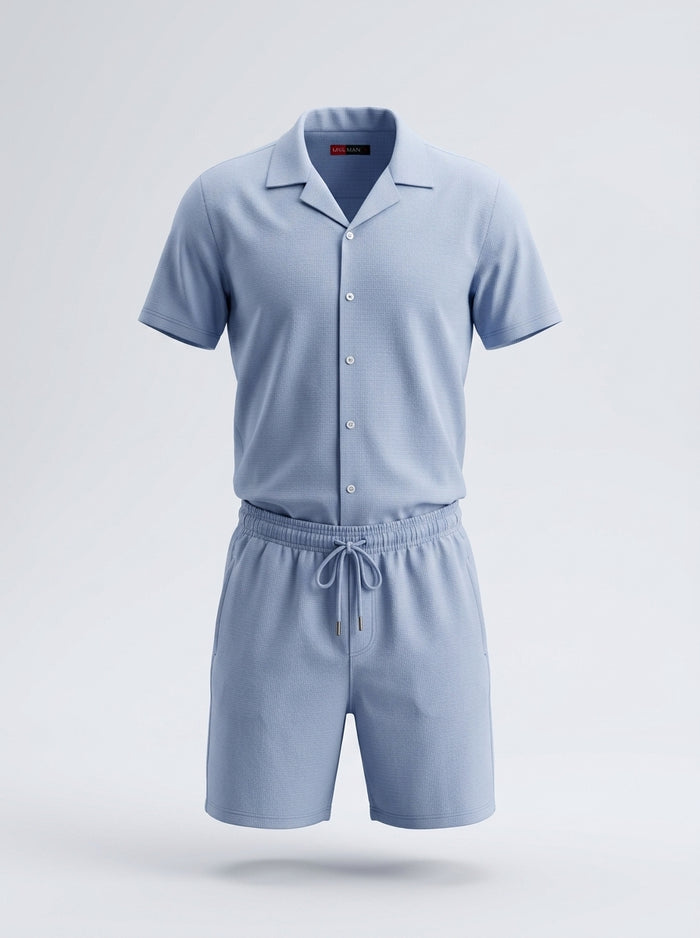Men Micro Check Shirt And Shorts Set