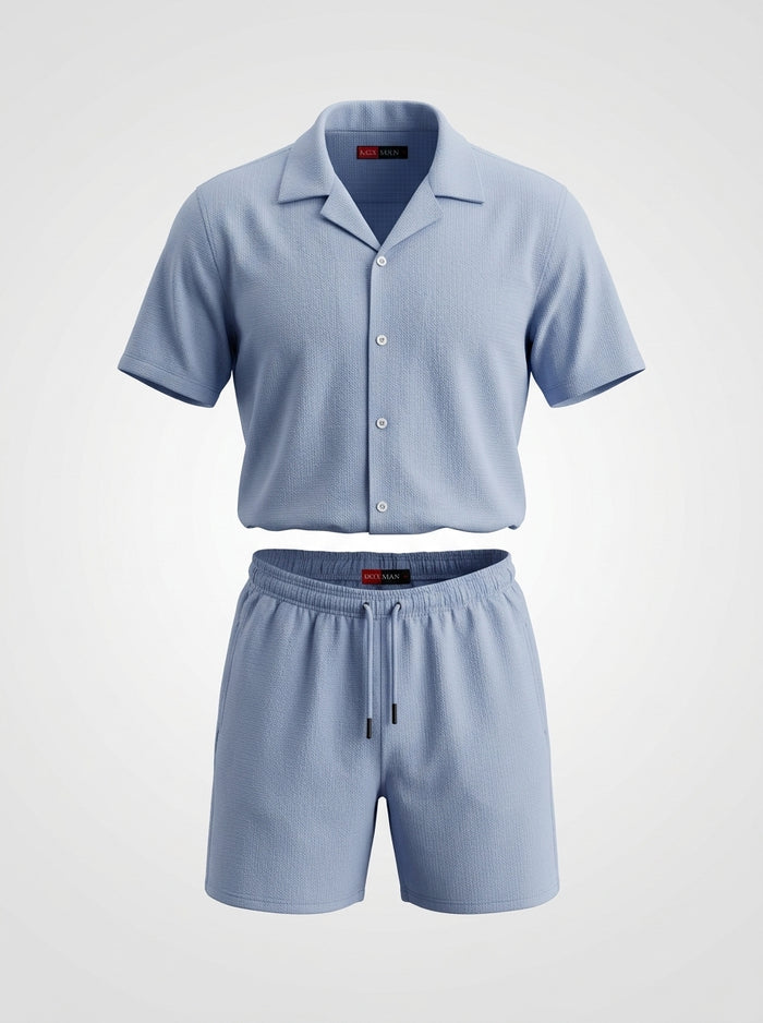 Men Micro Check Shirt And Shorts Set