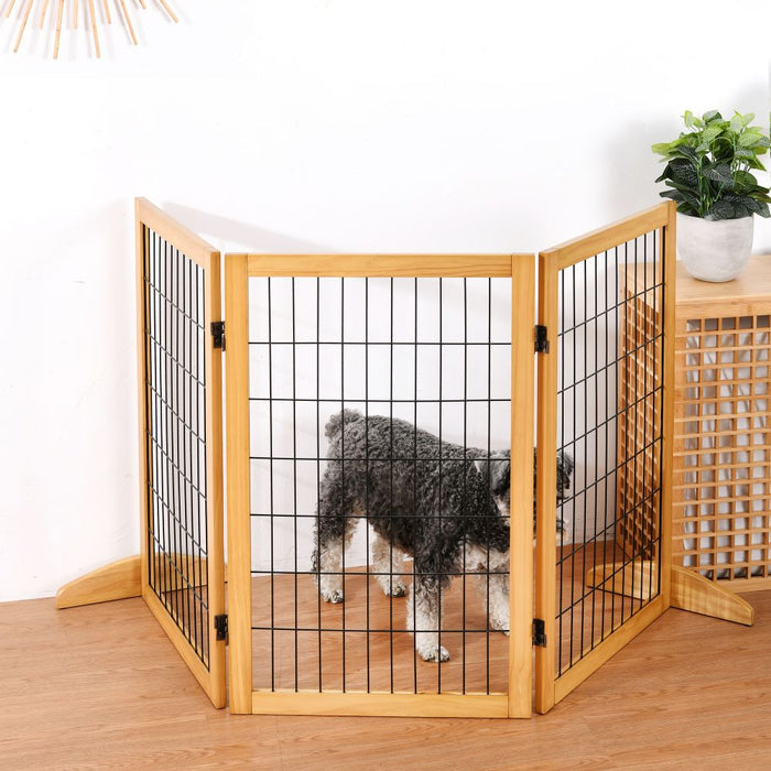 Nature Freestanding Wood/Metal Pet Gate Natural Pinewood Charlie's Pet Products