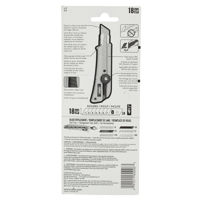 Olfa® 18mm L-2 Classic Heavy-Duty Utility Knife with Rubber Inset