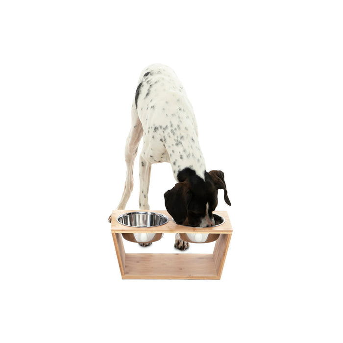 Raised Bamboo Feeder with Dual Steel Bowls Charlie's Pet Products
