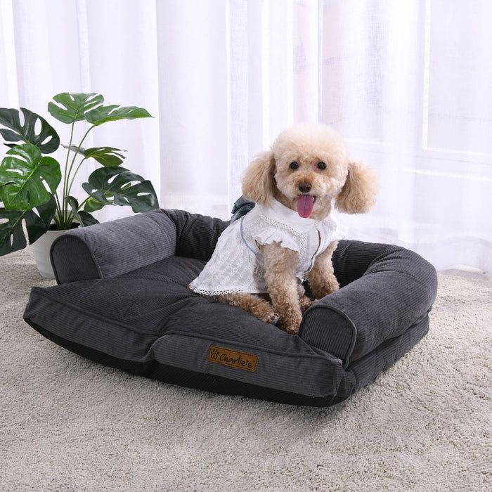 Ripley Corduroy Pet Sofa Bed - Charcoal Charlie's Pet Products