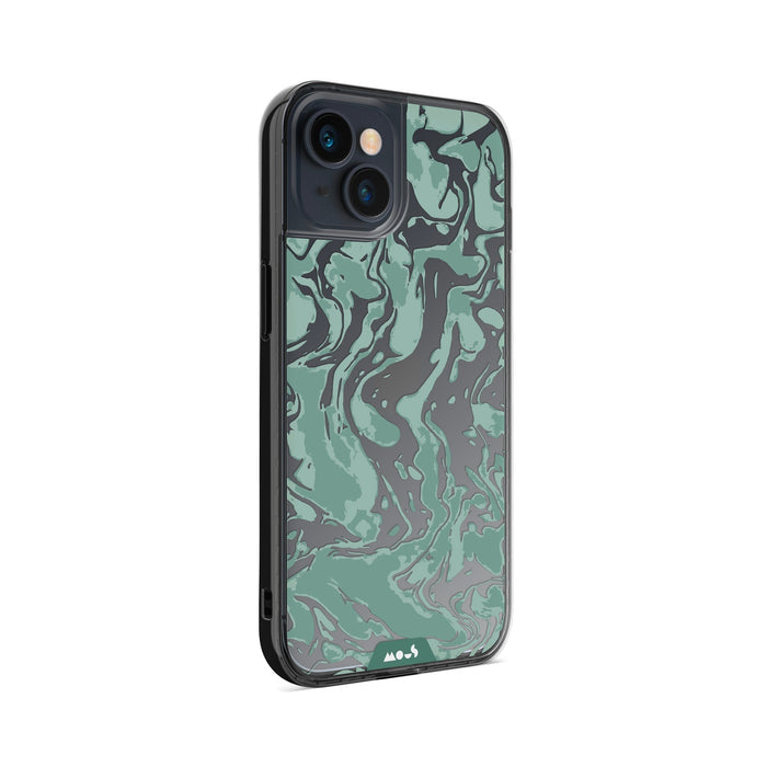 Clear Protective Phone Case Transparent Qi Wireless Charging Marbled Sage Green Design | iPhone 13,iPhone 13 mini