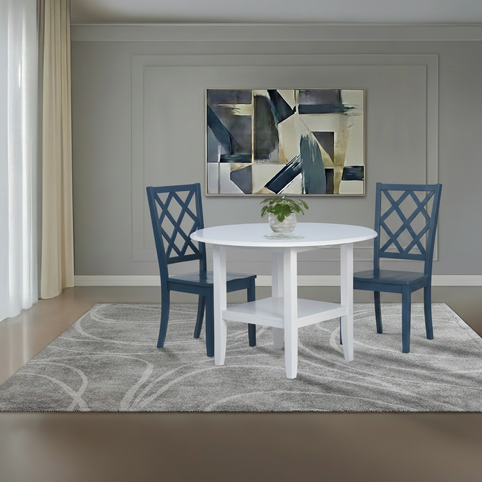 Sandpiper 3 Piece Round Drop Leaf Storage Dining Set with Blue Side Chairs