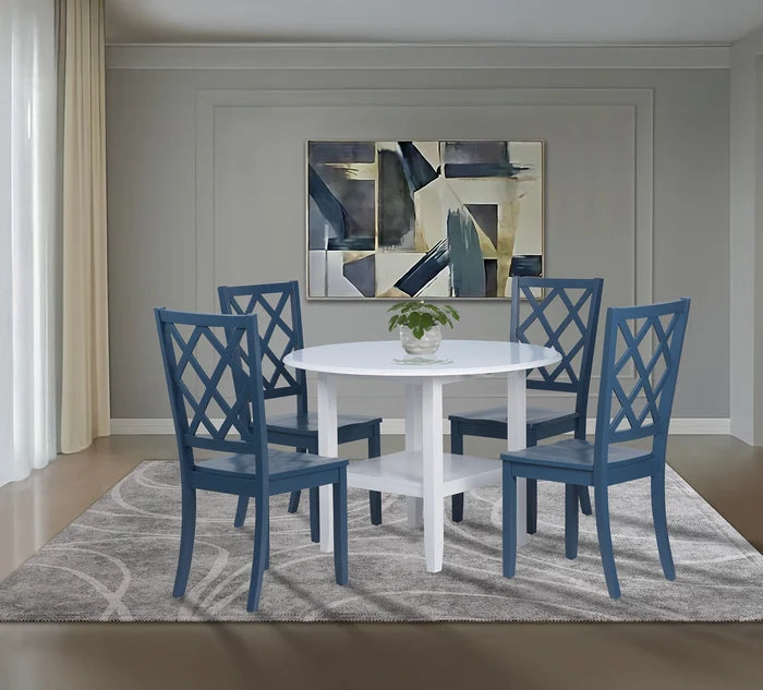 Sandpiper 3 Piece Round Drop Leaf Storage Dining Set with Blue Side Chairs
