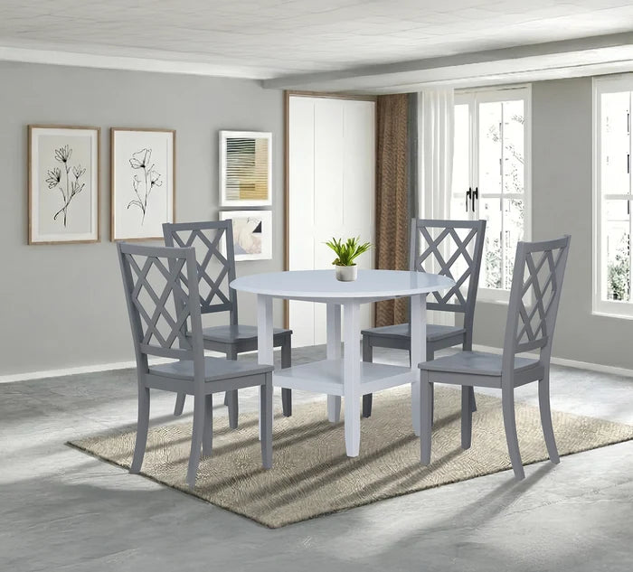 Sandpiper 3 Piece Round Drop Leaf Storage Dining Set with Grey Side Chairs