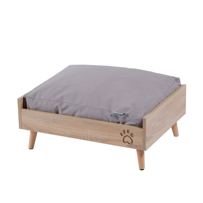 Scandi Elevated Bed with Natural Frame & Grey Mattress Charlie's Pet Products