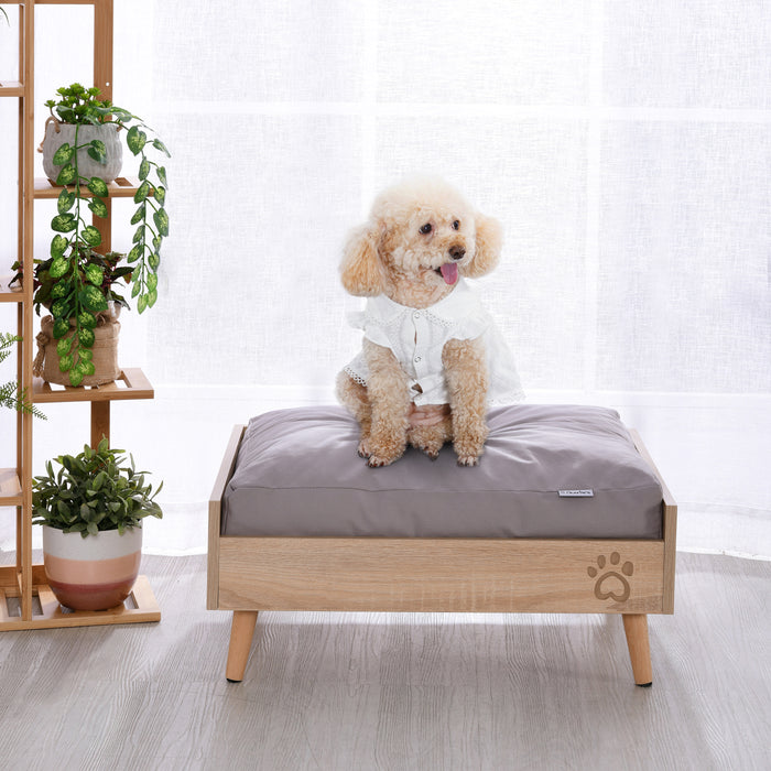 Scandi Elevated Bed with Natural Frame & Grey Mattress Charlie's Pet Products