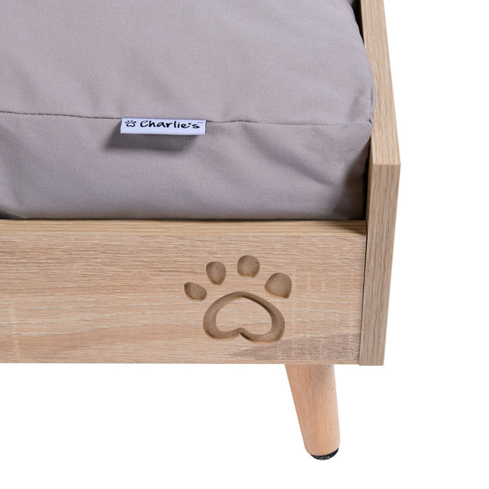 Scandi Elevated Bed with Natural Frame & Grey Mattress Charlie's Pet Products