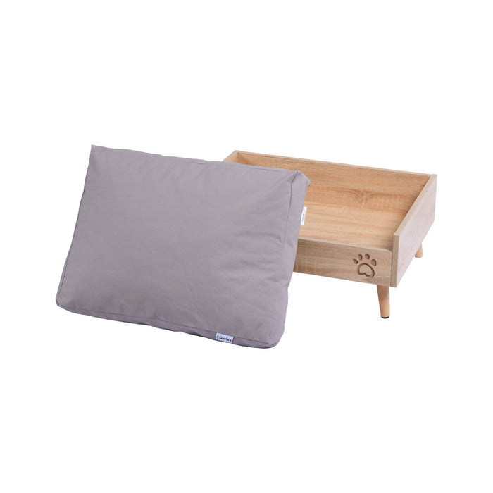 Scandi Elevated Bed with Natural Frame & Grey Mattress Charlie's Pet Products