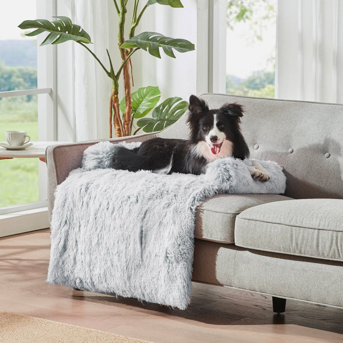 Shaggy Faux Fur Bolster Sofa Protector Pet Bed - Arctic Grey Charlie's Pet Products