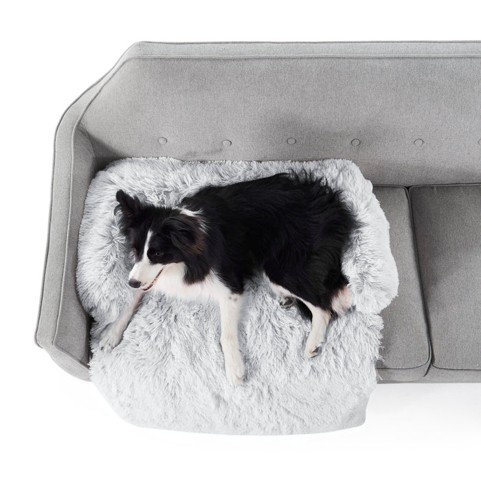 Shaggy Faux Fur Bolster Sofa Protector Pet Bed - Arctic Grey Charlie's Pet Products