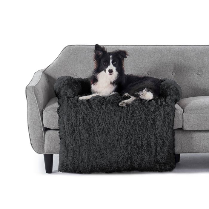 Shaggy Faux Fur Bolster Sofa Protector Pet Bed - Charcoal Charlie's Pet Products