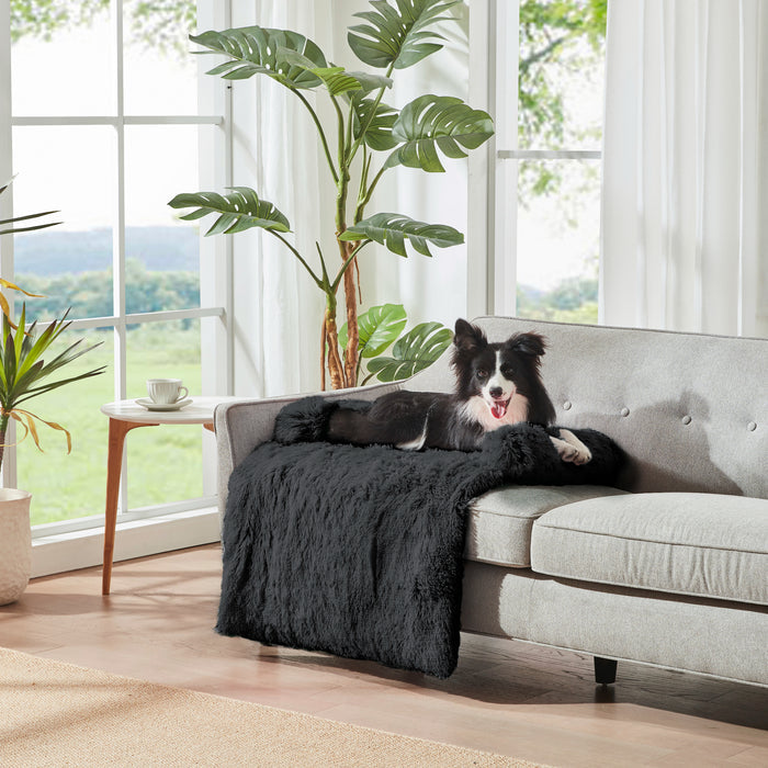 Shaggy Faux Fur Bolster Sofa Protector Pet Bed - Charcoal Charlie's Pet Products