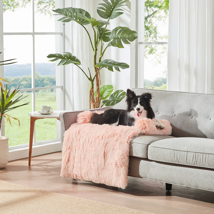 Shaggy Faux Fur Bolster Sofa Protector Pet Bed - Soft Beige Charlie's Pet Products