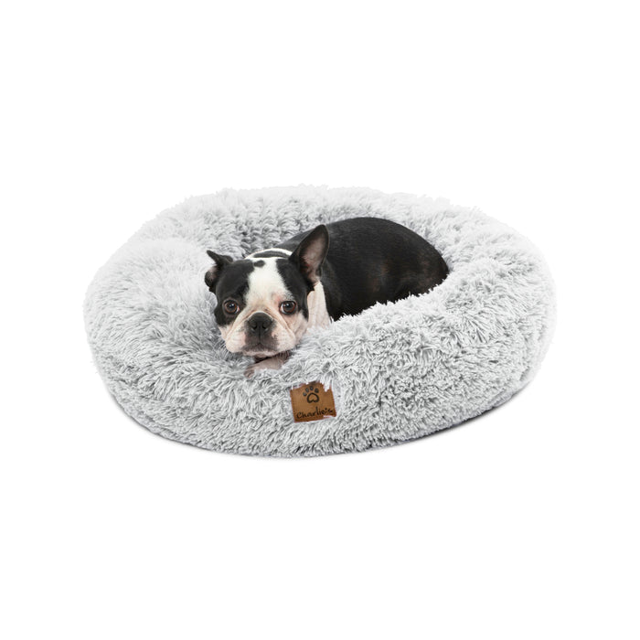 Shaggy Faux Fur Donut Calming Pet Nest Bed - Artic White Chinchilla Charlie's Pet Products