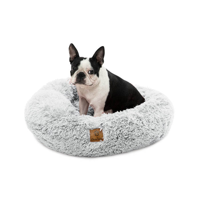 Shaggy Faux Fur Donut Calming Pet Nest Bed - Artic White Chinchilla Charlie's Pet Products