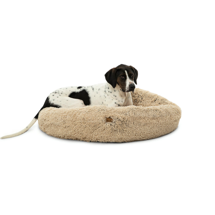 Shaggy Faux Fur Donut Calming Pet Nest Bed - Cream Chinchilla Charlie's Pet Products