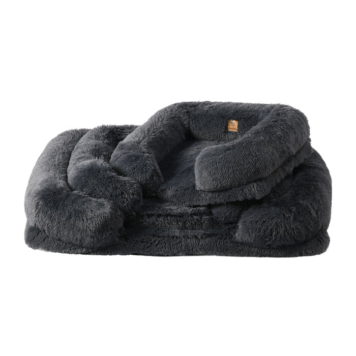 Shaggy Faux Fur Memory Foam Sofa Bed - Charcoal Charlie's Pet Products