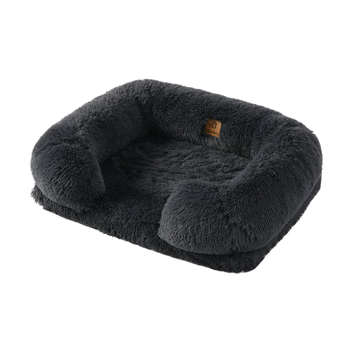 Shaggy Faux Fur Memory Foam Sofa Bed - Charcoal Charlie's Pet Products