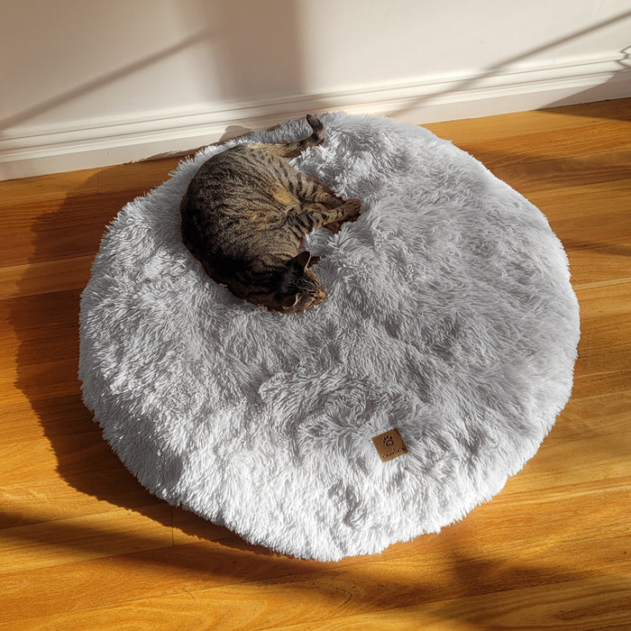 Shaggy Faux Fur Round Padded Lounge Mat - Arctic Grey Charlie's Pet Products
