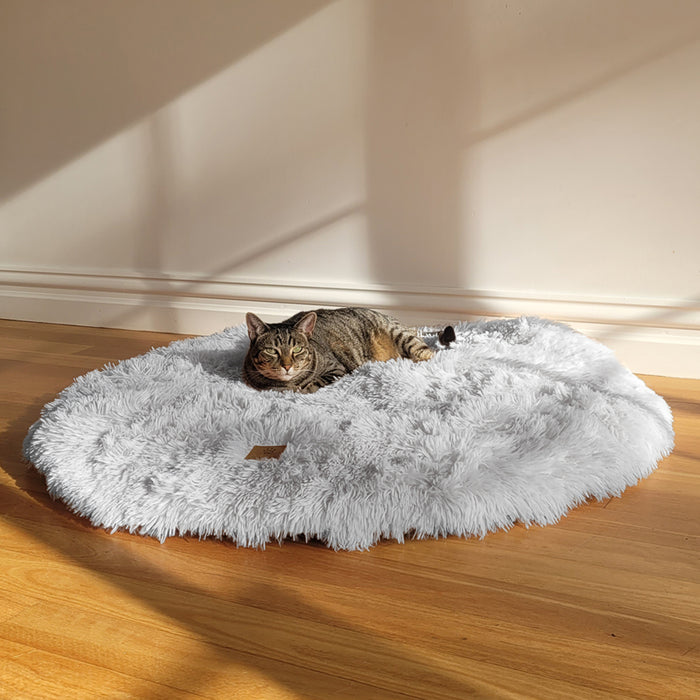 Shaggy Faux Fur Round Padded Lounge Mat - Arctic Grey Charlie's Pet Products