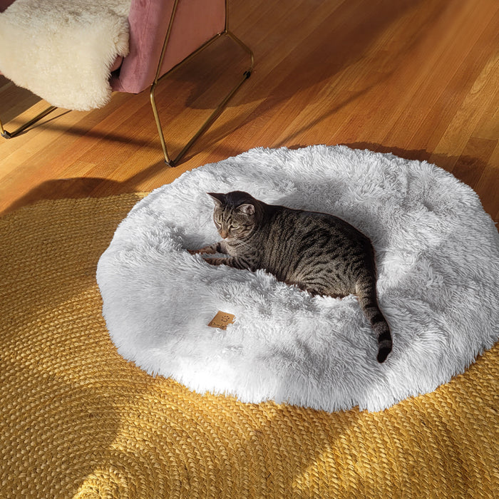 Shaggy Faux Fur Round Padded Lounge Mat - Arctic Grey Charlie's Pet Products