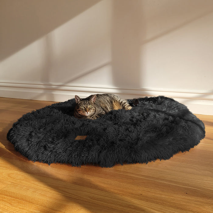 Shaggy Faux Fur Round Padded Lounge Mat - Charcoal Charlie's Pet Products
