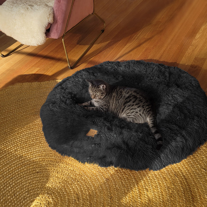 Shaggy Faux Fur Round Padded Lounge Mat - Charcoal Charlie's Pet Products