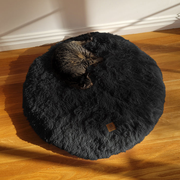 Shaggy Faux Fur Round Padded Lounge Mat - Charcoal Charlie's Pet Products