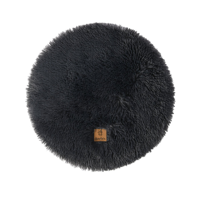 Shaggy Faux Fur Round Padded Lounge Mat - Charcoal Charlie's Pet Products