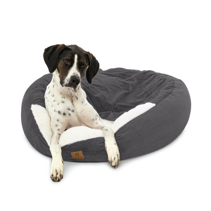 Snookie Hooded Pet Bed in Corduroy - Charcoal Charlie's Pet Products