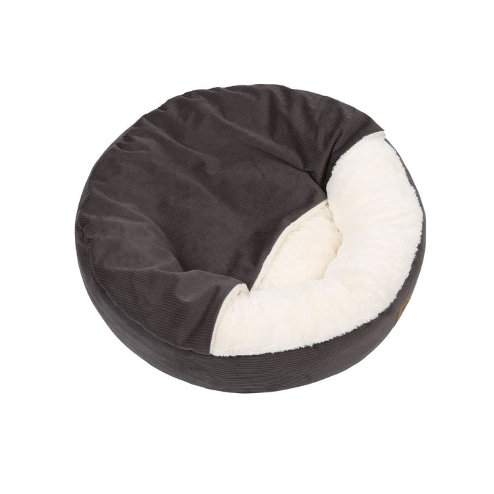 Snookie Hooded Pet Bed in Corduroy - Charcoal Charlie's Pet Products