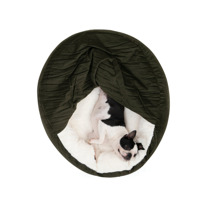 Snookie Hooded Pet Bed in Corduroy - Dark Olive Green Charlie's Pet Products