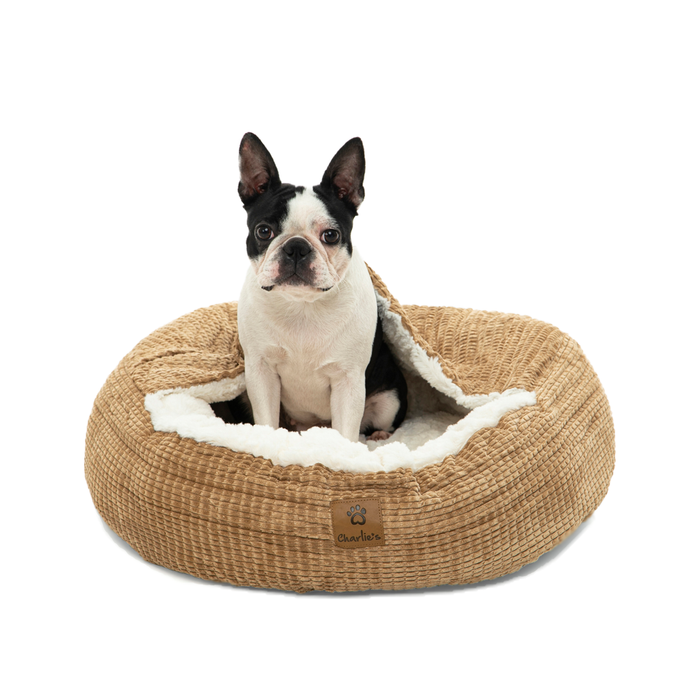 Snookie Hooded Pet Bed in Corncob - Iced Coffee Brown Charlie's Pet Products