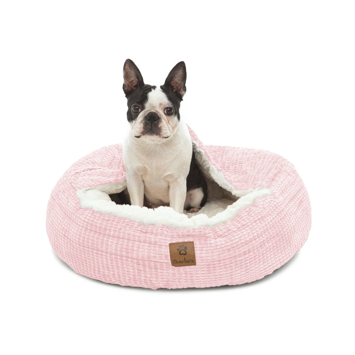 Snookie Hooded Pet Bed in Corncob - Pink Charlie's Pet Products