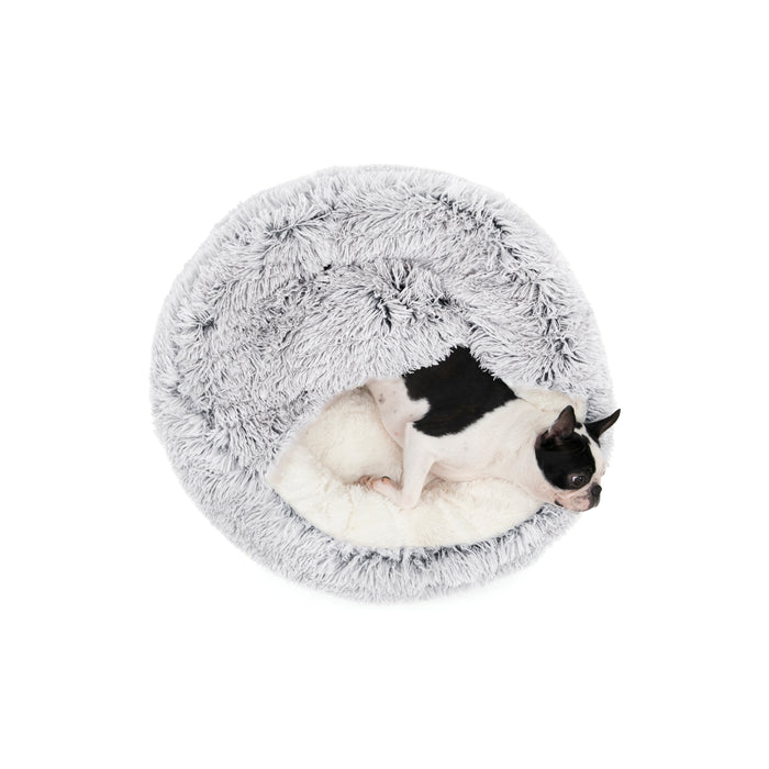Snookie Hooded Pet Bed in Faux Fur - Artic White Chinchilla Charlie's Pet Products