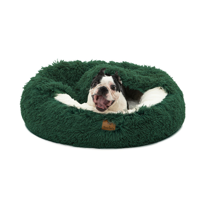 Snookie Hooded Pet Bed in Faux Fur - Eden Green Charlie's Pet Products