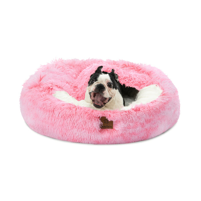 Snookie Hooded Pet Bed in Faux Fur - Ombre Pink Charlie's Pet Products
