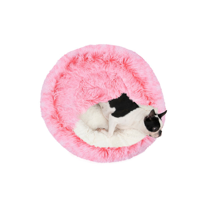 Snookie Hooded Pet Bed in Faux Fur - Ombre Pink Charlie's Pet Products