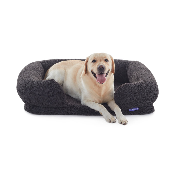Teddy Fleece Memory Foam Sofa Pet Bed with Bolster - Charcoal Charlie's Pet Products